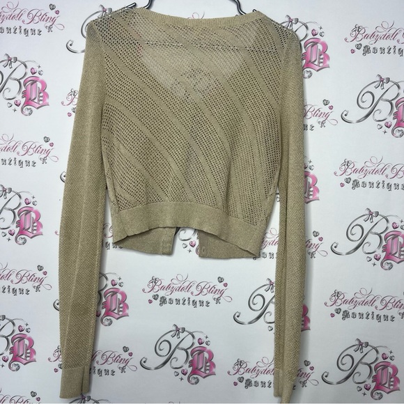 MOTH sparkly gold cardigan glitter button up crochet knitted cute  Anthropologie - Picture 3 of 12